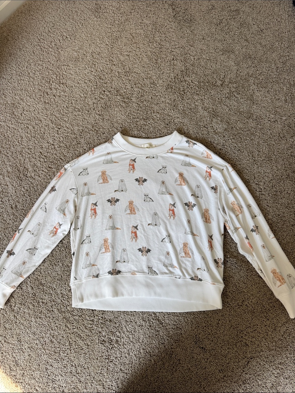 White Long Sleeve with Halloween Dog Print